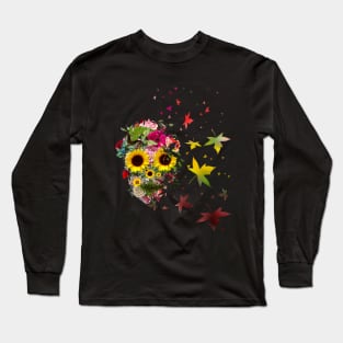 Floral Skull with sunflowers, roses and butterblies, watercolor,colorfull nature floral Long Sleeve T-Shirt